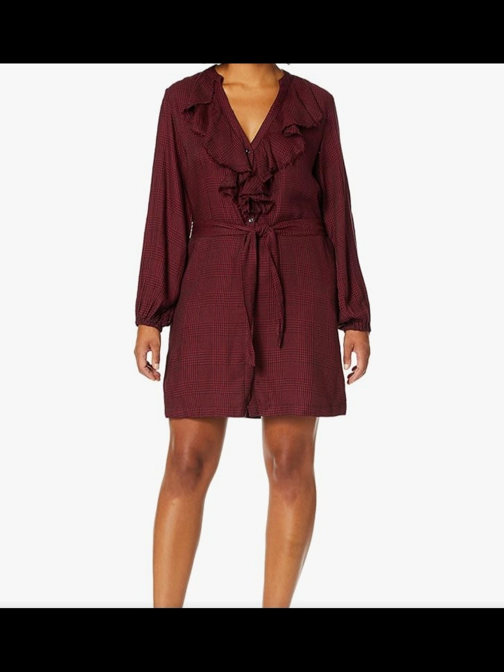 PAIGE Brand- Isabelle Dress Burgundy/black Ruffle V-Neck, Long Sleeve- NWOT